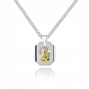 Srebrny łańcuszek medalik Chrzest Komunia dedykacja 40 cm LM35