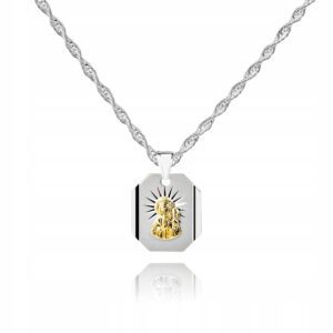 Srebrny łańcuszek medalik Komunia Chrzest dedykacja 45 cm S1M6