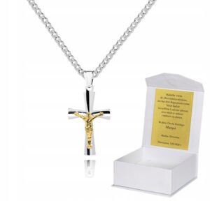 Srebrny łańcuszek Krzyżyk Chrzest Komunia dedykacja 40 cm P3K6