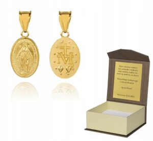 Złoty medalik CUDOWNY MEDALIK Matka Boska srebro pozłacane KOMUNIA CHRZEST  M20