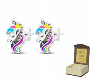 Srebrne kolczyki JEDNOROŻEC sztyfty próba 925 K242