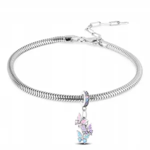 Bransoletka srebrna 18-22cm + CHARMS MOTYLE BC302