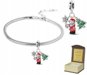 Bransoletka srebrna 18 - 22 cm + CHARMS Święta Mikołajki prezent BC536