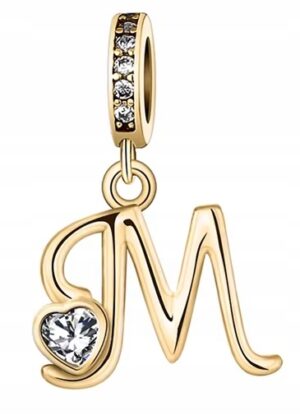 Charms złoty złota literka litera M zawieszka srebro pozłacane C577