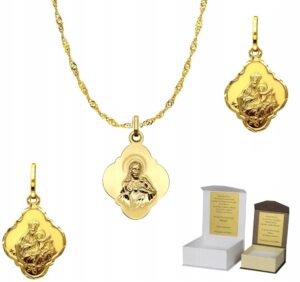 Złoty łańcuszek pr. 585 medalik SZKAPLERZ 50 cm DEDYKACJA Chrzest Komunia SZ1MZ4