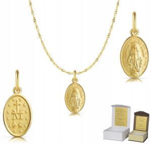 Złoty łańcuszek pr. 585 Cudowny Medalik Komunia Chrzest 45 cm SZ1MZ7