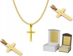 Złoty łańcuszek pr. 585 KRZYŻYK KRZYŻ 45 cm DEDYKACJA Chrzest Komunia GZ1KZ3