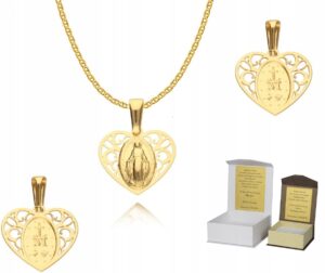 Złoty łańcuszek pr. 585 Cudowny Medalik Matka Boska 45 cm dedykacja Chrzest Komunia GZ1MZ1