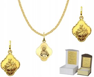 Złoty łańcuszek pr. 585 medalik SZKAPLERZ 45 cm DEDYKACJA Chrzest Komunia  GZ1MZ4