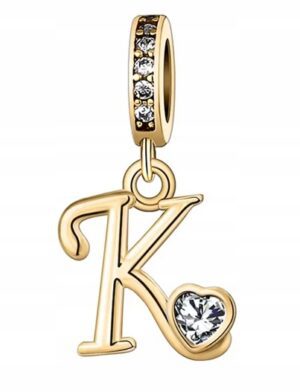 Charms złoty złota literka litera K zawieszka srebro pozłacane C578