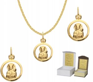 Złoty łańcuszek pr. 585 medalik MATKA BOSKA 45 cm DEDYKACJA Chrzest Komunia  GZ1MZ2